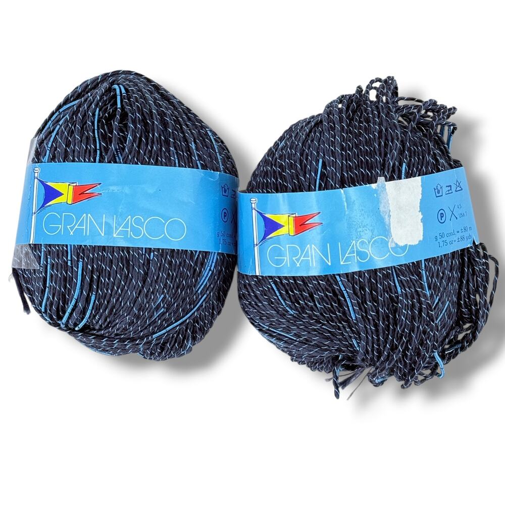 Baruffa Gran Lasco Yarn Lot 2 Navy Blue Cotton Viscose Italy 50g 88yd